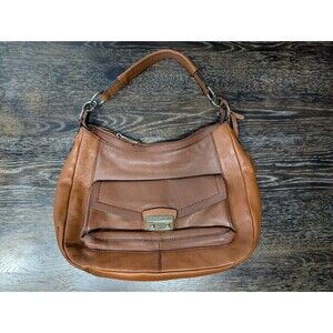 Cole Haan Women's Handbag Brown Leather Pocket Flap Top Satchel Bag 153